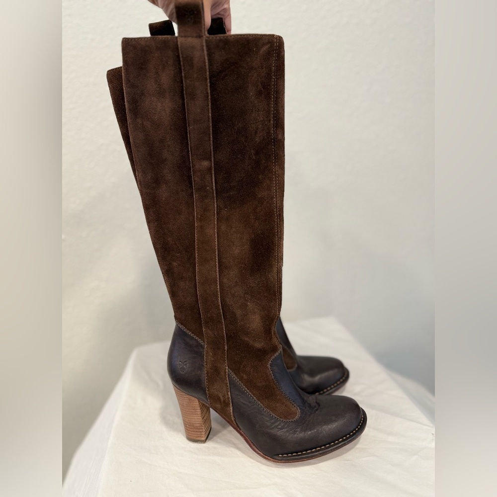 Frye Brown Suede & Leather Knee-High Boots
